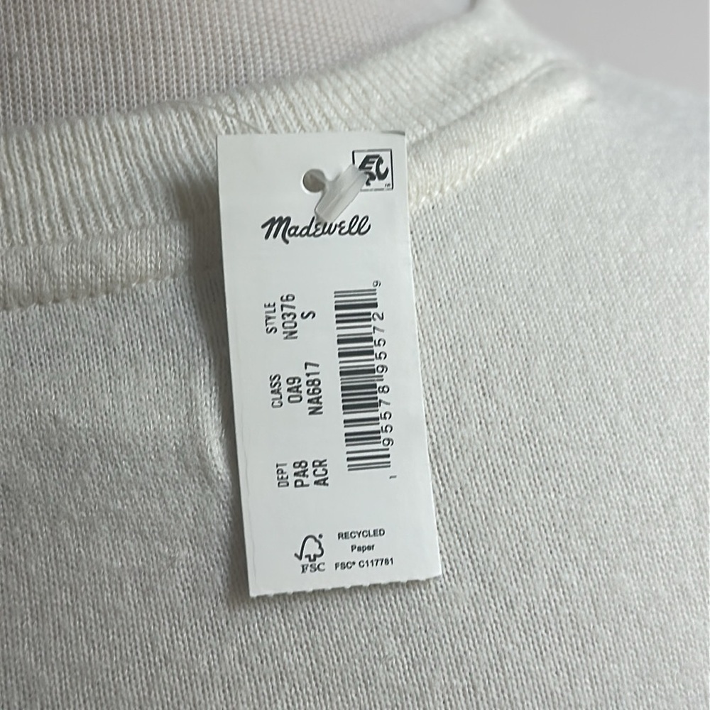 Madewell Brushed Jersey Ruched Long-Sleeve Tee Cream White Small NWT - Picture 9 of 11
